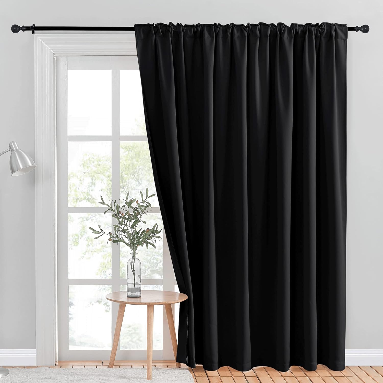 Amazon Com Nicetown Sliding Glass Door Wide Curtain Window Treatments For Patio Doors Back Tab Rod Pocket Thermal Insulated Blackout Curtains For Decoration Vertical Blind Black 100 By 84 Inches 1 Panel