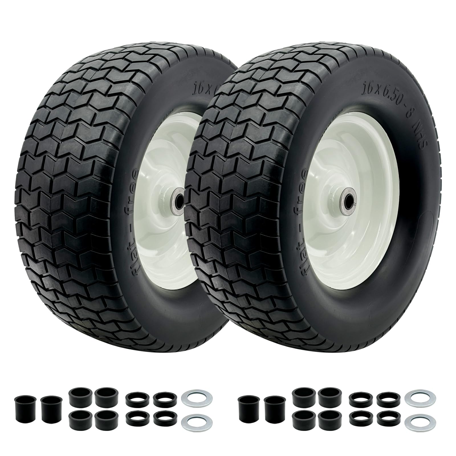 Paquete de 2 neumáticos y ruedas para cortacésped de 16 x 6.5-8 pulgadas con buje de 3/4 o 5/8 pulgadas, montaje de neumático de 16 pulgadas para cortacésped, tractor de jardín. Cubo central de 3 a 6
