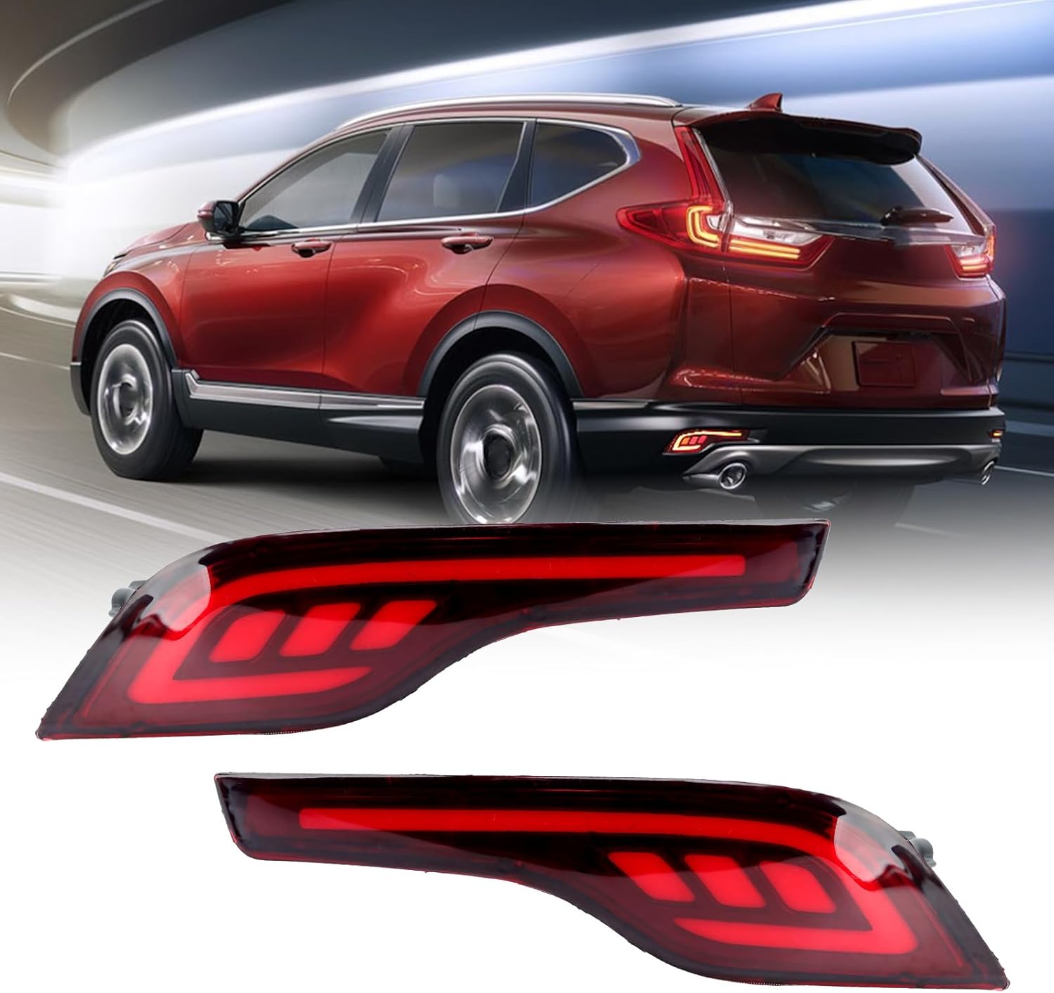 Red LED Rear Bumper Reflectors Fog Brake Tail Light Lamps Kit for Honda CRV CR-V 2017 2018 2019 Accessories Driver and Passenger Side (L&R)