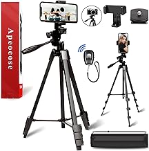 Apeocose 55'' Phone Tripod with Remote & 3-Way Pan Head, Lightweight Camera/Laser Level Tripod Stand, 360 Degree Rotatable...