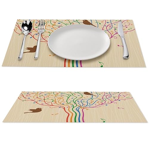 Rainbow Tree Placemats Set of 2 Heat Resistant Non-Slip Washable
