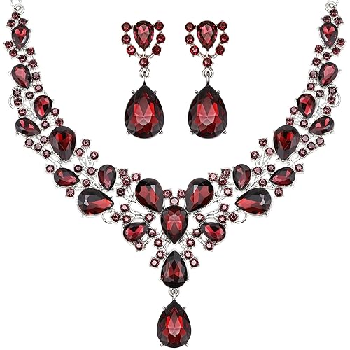 Hicarer Bridal Teardrop Cluster Crystal Jewelry Set for Women Necklace