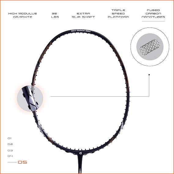 Apacs Finapi 232 (38 LBS, Made in Vietnam) 100% Japanese Graphite, High Modulus, High Power Unstrung Badminton Racket with Full Cover (Black)