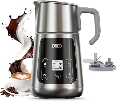 DREO All in 1 Electric Milk Frother [Upgraded], Automatic Milk & Hot Chocolate Maker, Silent Frother for Latte Art Microfoam, Cappuccino, 30+ Drinks, Easy to Clean, Dishwasher Safe, LED Display