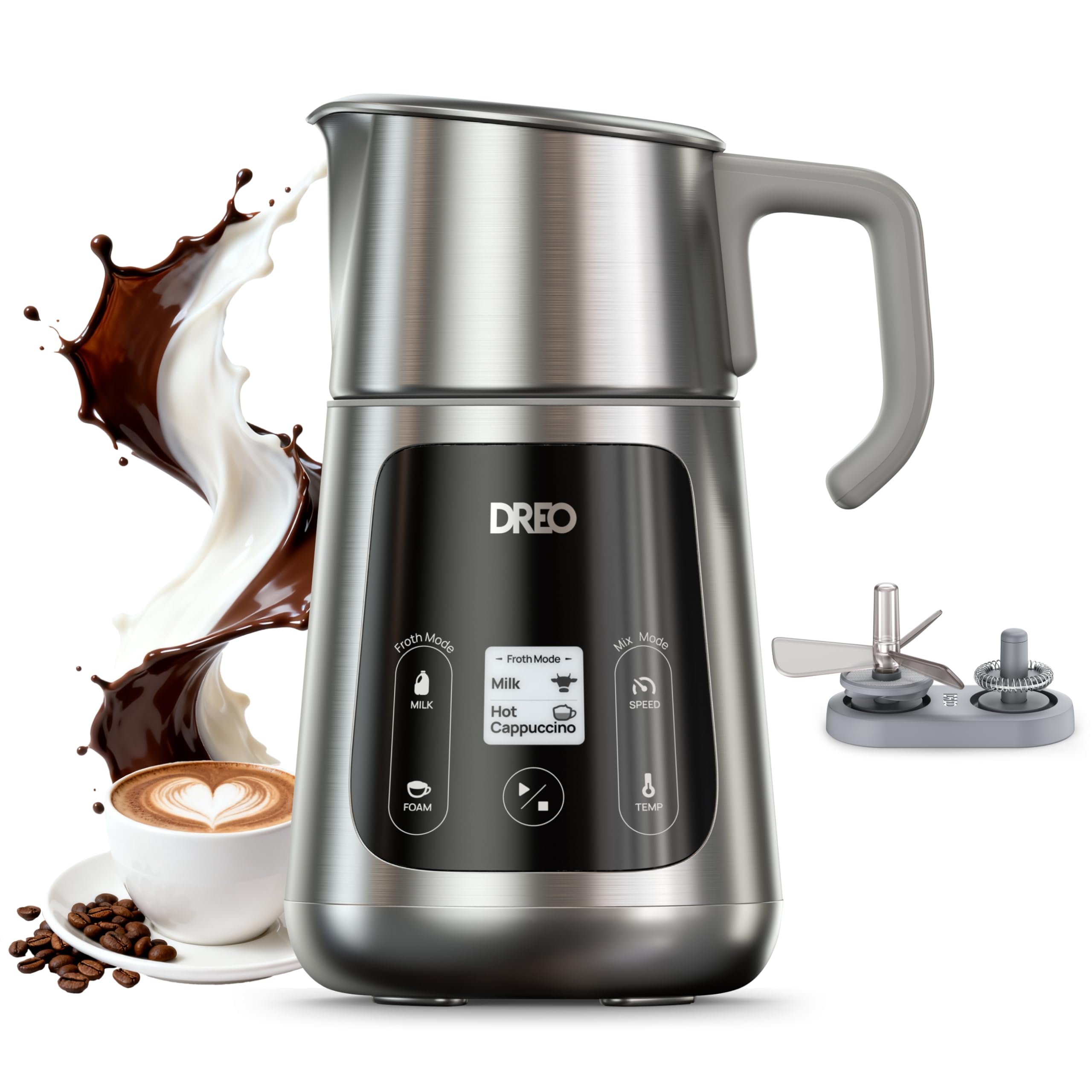 Dreo Mousseur à Lait, électrique, 8 En 1, Pour Café Latte Art, 255,1 G