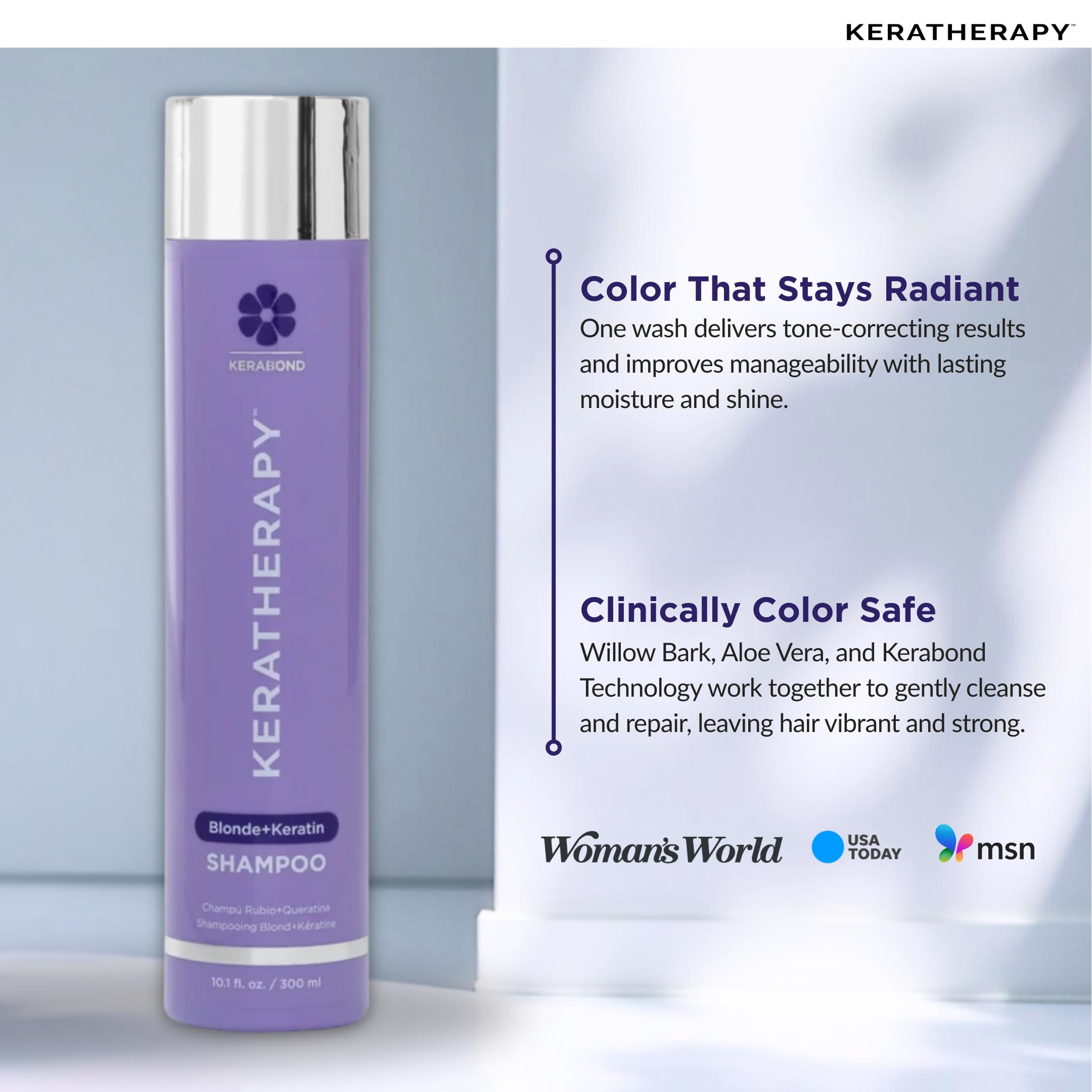KERATHERAPY Keratin Infused Totally Blonde Violet Toning Shampoo, 10.1 fl. oz., 300 ml - Violet Shampoo for Blonde Color Treated Hair, Brassy, Silver, & Highlighted - Sulfate & Paraben Free