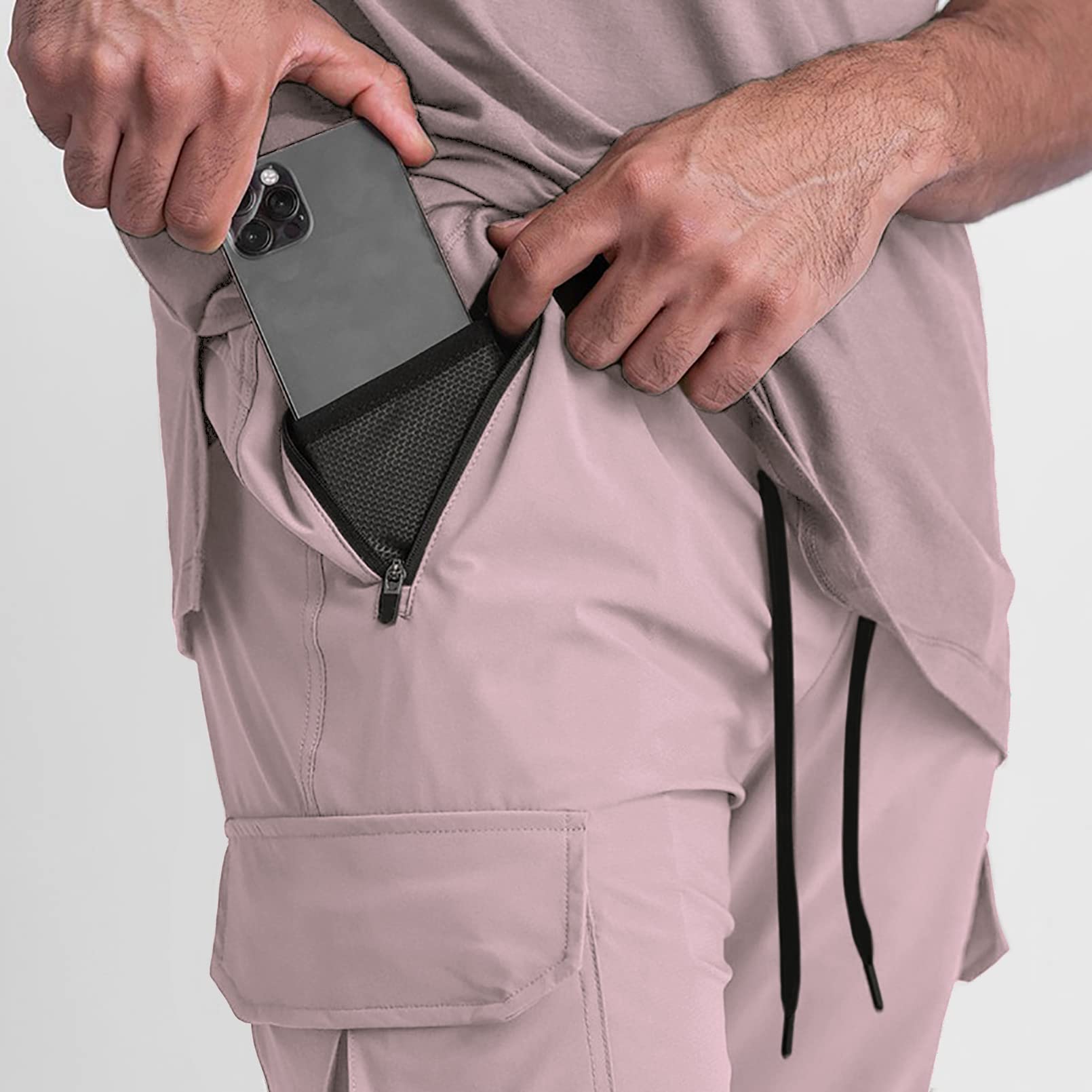 BOOMLEMON Pantaloni da jogging da uomo slim cargo leggeri pantaloni da allenamento atletici da palestra running pantaloni della tuta con tasche, Rosa, XL