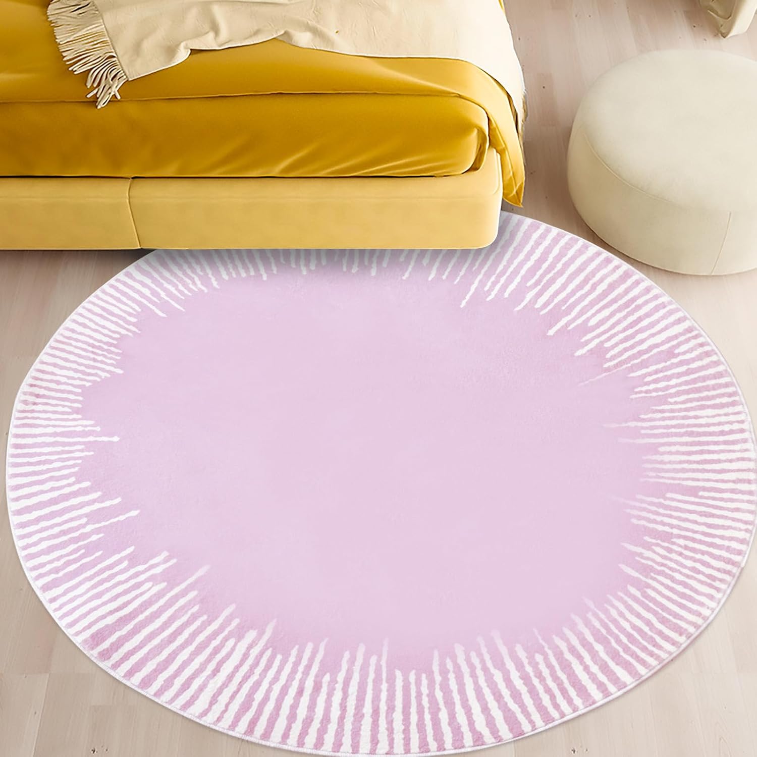Kids Rug 4Ft Round Girls Bedroom Carpet, Circle Modern Abstract Area Rug Cartoon Sunshine Rug for Kids Girls Room Sun Floor Mat for Indoor Home Decor, Purple