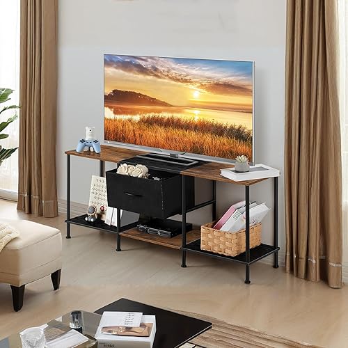 Miniatura 7 de Vrisa Soporte de TV para TV de 50/55 pulgadas con almacenamiento abierto con cajón de tela, organización de almacenamiento, soportes de TV para sala