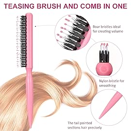 Patelai 3 Pcs Hair Teasing Comb Set Includes 2 Nylon Triple Comb and Boar Bristle Teaser Brushes for Women Stylist Men Backcombing Slicking Curly Thick Wet Hair(Pink)