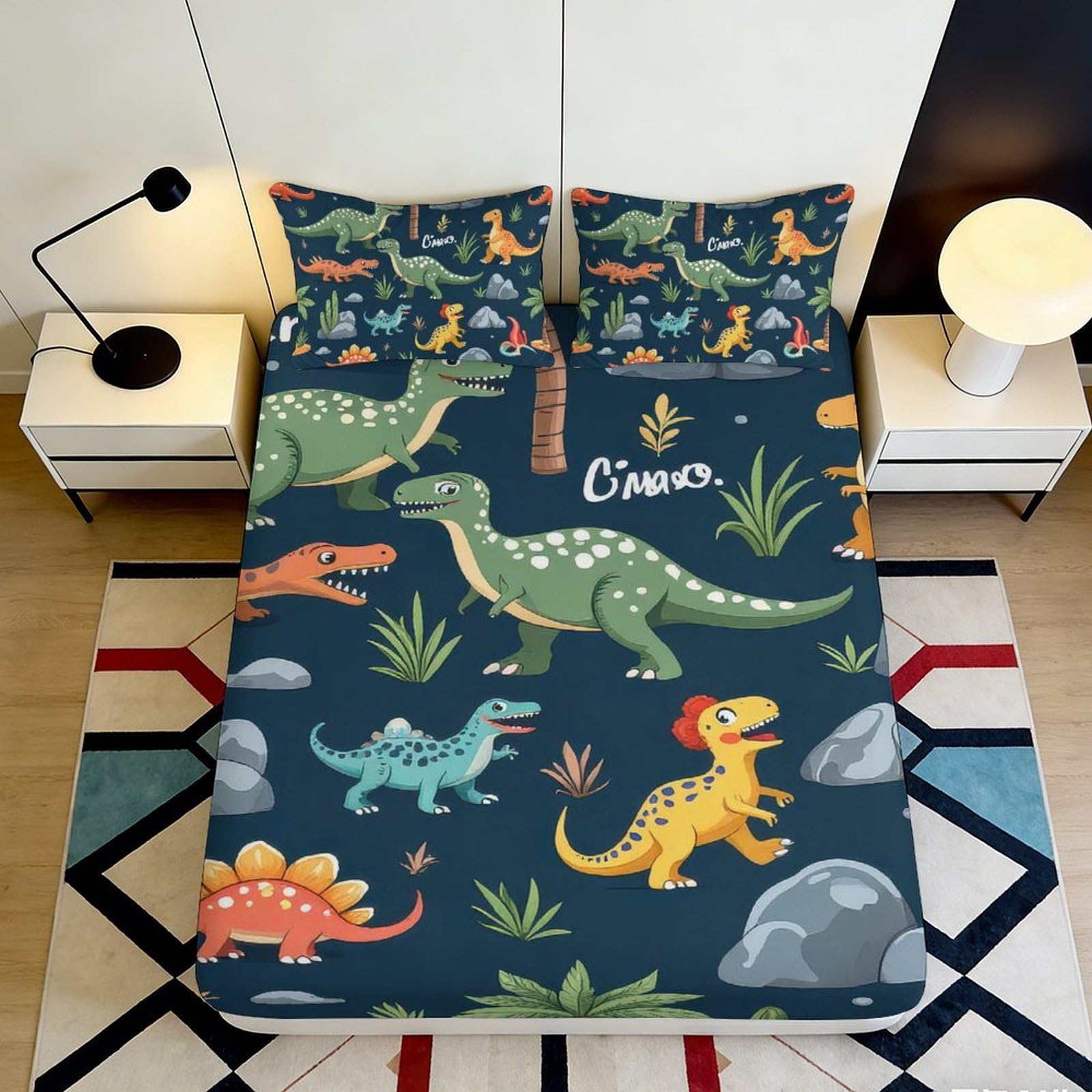 3D Printed Dinosaur Jungle Fitted Sheet Microfiber Soft Anti-Slip Bed Cover for Bedroom Dorm Mattress Protection 140x200x25cm