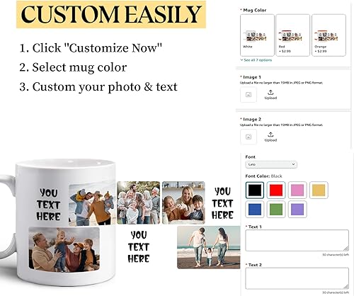 Miniatura 9 de Taza de café personalizada con texto fotográfico, taza de collage de 4 fotos, diseño de tu propia taza de café personalizada, regalos personalizados