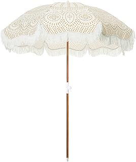 Business & Pleasure Co. Holiday Umbrella - Boho Beach Umbrella with Whit...