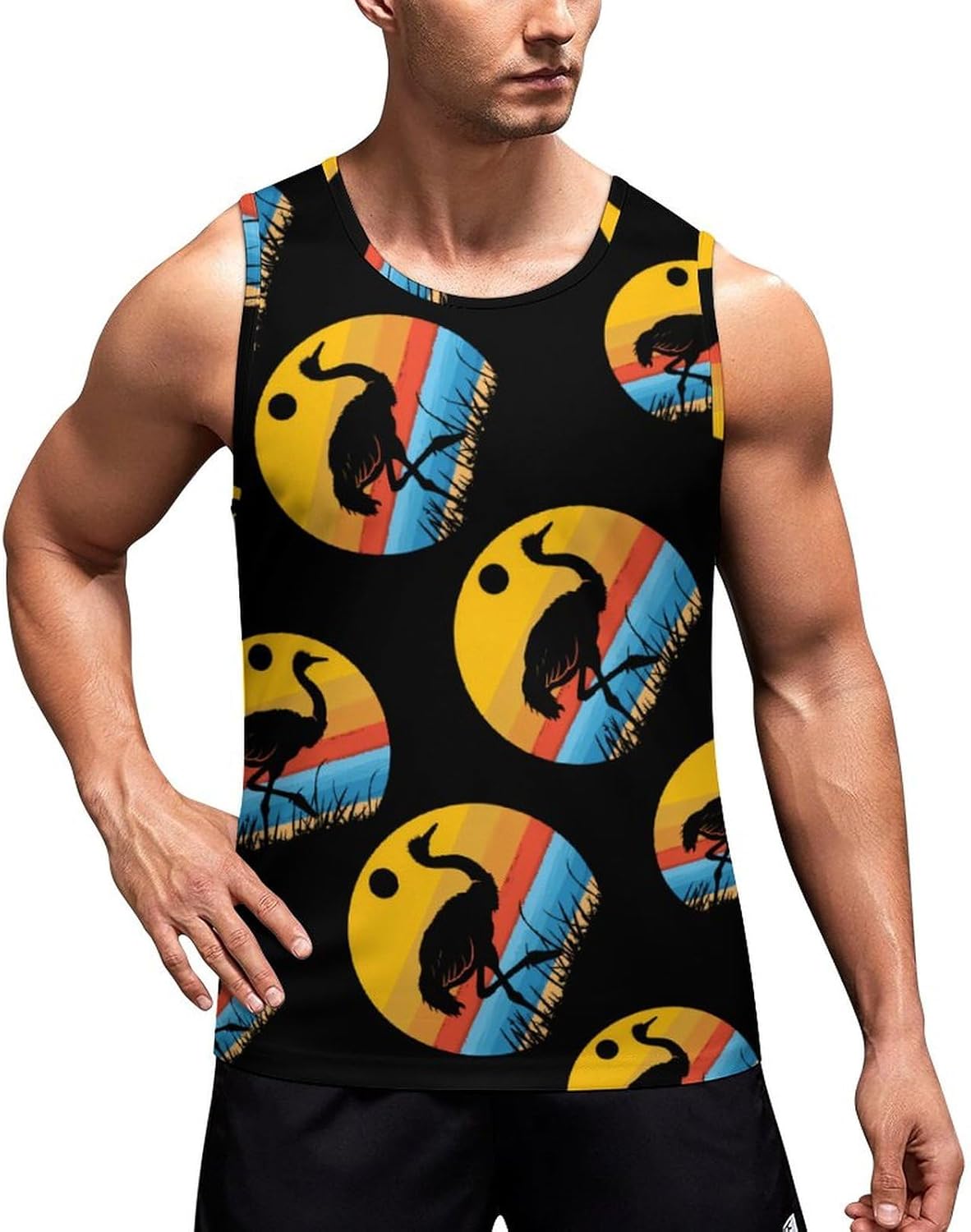 Vintage Funny Ostrich Men's Tank Top Sleeveless Muscle Shirts Vest Beach T Shirts for Workout Gym