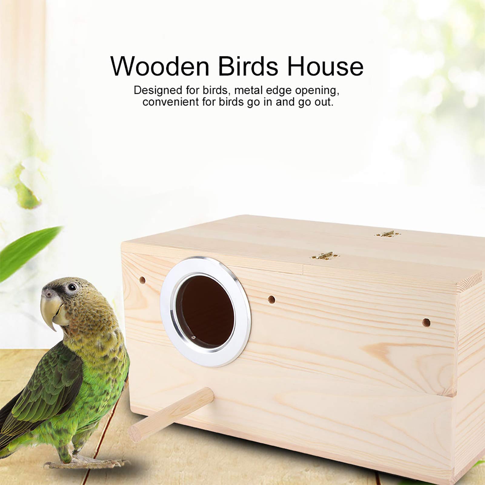 Sittich Nistkasten 34 x 19,5 x 17 cm Natürliche Vogel Zuchtbox Holz Haustier Zuchtbox Käfig Vogelhaus Papageien Paarungsbox mit Ständer für Fink, Kanarienvogel, Sperling