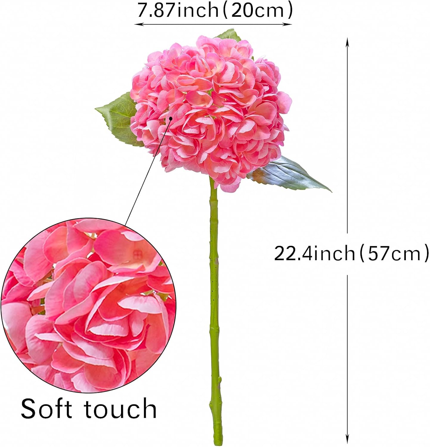 4pcs 22.4'' Realistic Large Artificial Hydrangea Flowers with Long Stem,Pink Lifelike Latex Soft Touch Flowers for Home Decor Wedding Arrangements Party Living Room Bouquets Centerpieces A-style,4pcs Pink