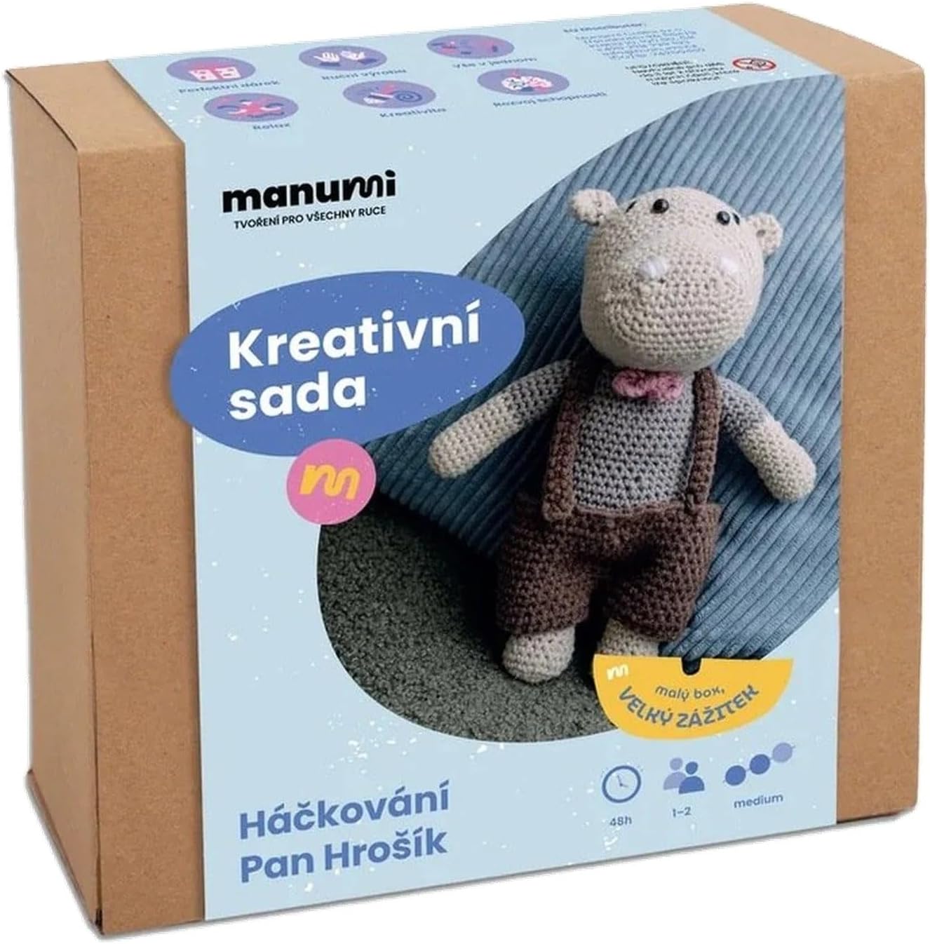 Manumi Amigurumi Crochet Kit, Mr Hippo - Amigurumi Crochet Kit with Yarn, Hook and Pattern