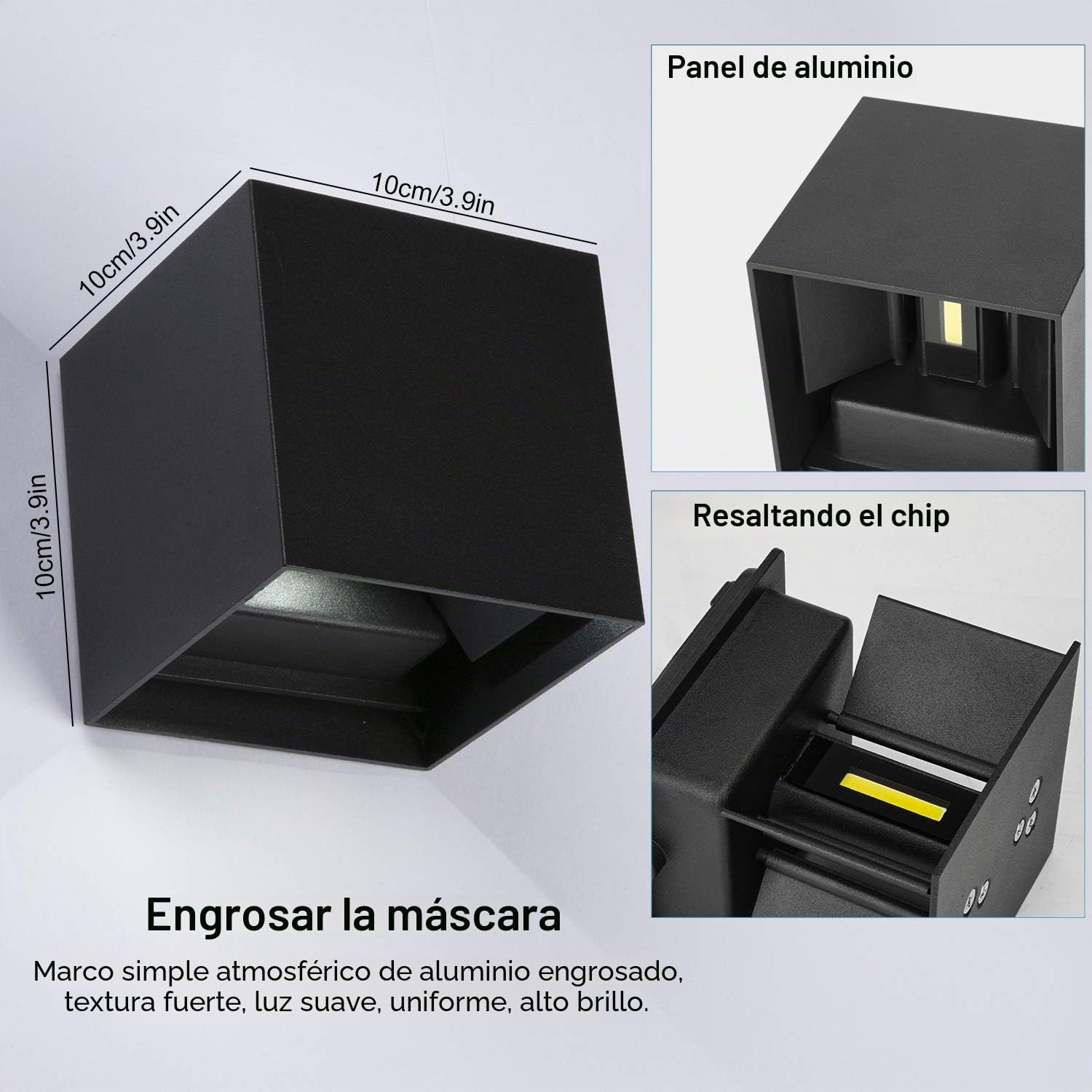 LEDMO 4 Piezas 12W Aplique de pared LED Blanco Frio 6000K, Lámpara de pared Interior/Exterior, 1000lm Negro lampara de pared IP65 Impermeable