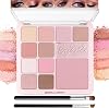 12-Colour Pink Eyeshadow Palette with Brushes - Matte Shimmer & Glitter Finishes for Natural & Glam Looks - Highly Pigmented Long Lasting Eye Makeup Gift Set for Women & Makeup Lovers