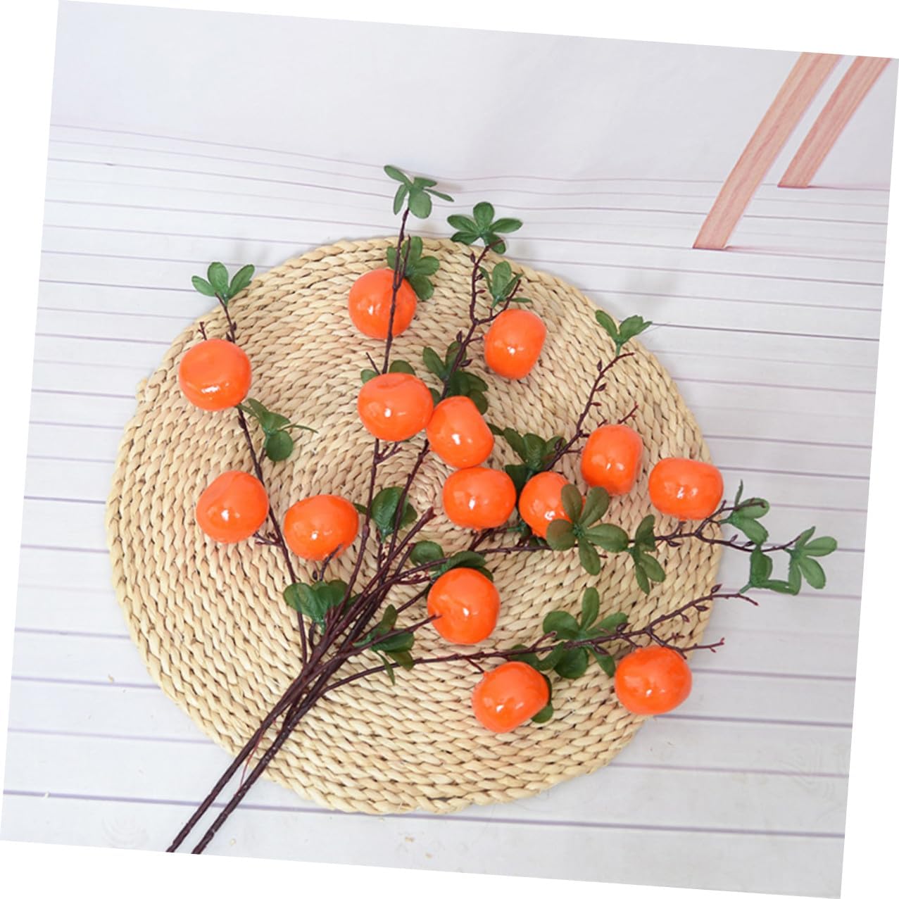 Artificial Orange Fruit Branch 7-Head Lifelike Fake Fruit Plant Ornament for Home Living Room Table Centerpiece Décor and Photography Prop