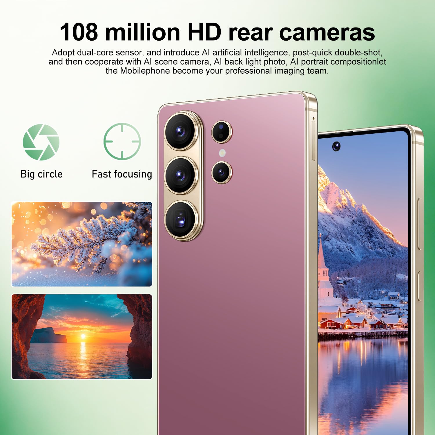 I26 Ultra Unlocked Cell Phone,Built in Pen, Smartphone Battery 7000mAh,6.99" HD Screen Unlocked Phones, 68MP+108MP, 12+512GB 5G The Phone Android 15, Face ID/Fingerprint Lock/GPS (Rose Gold, 12+512) — view 5