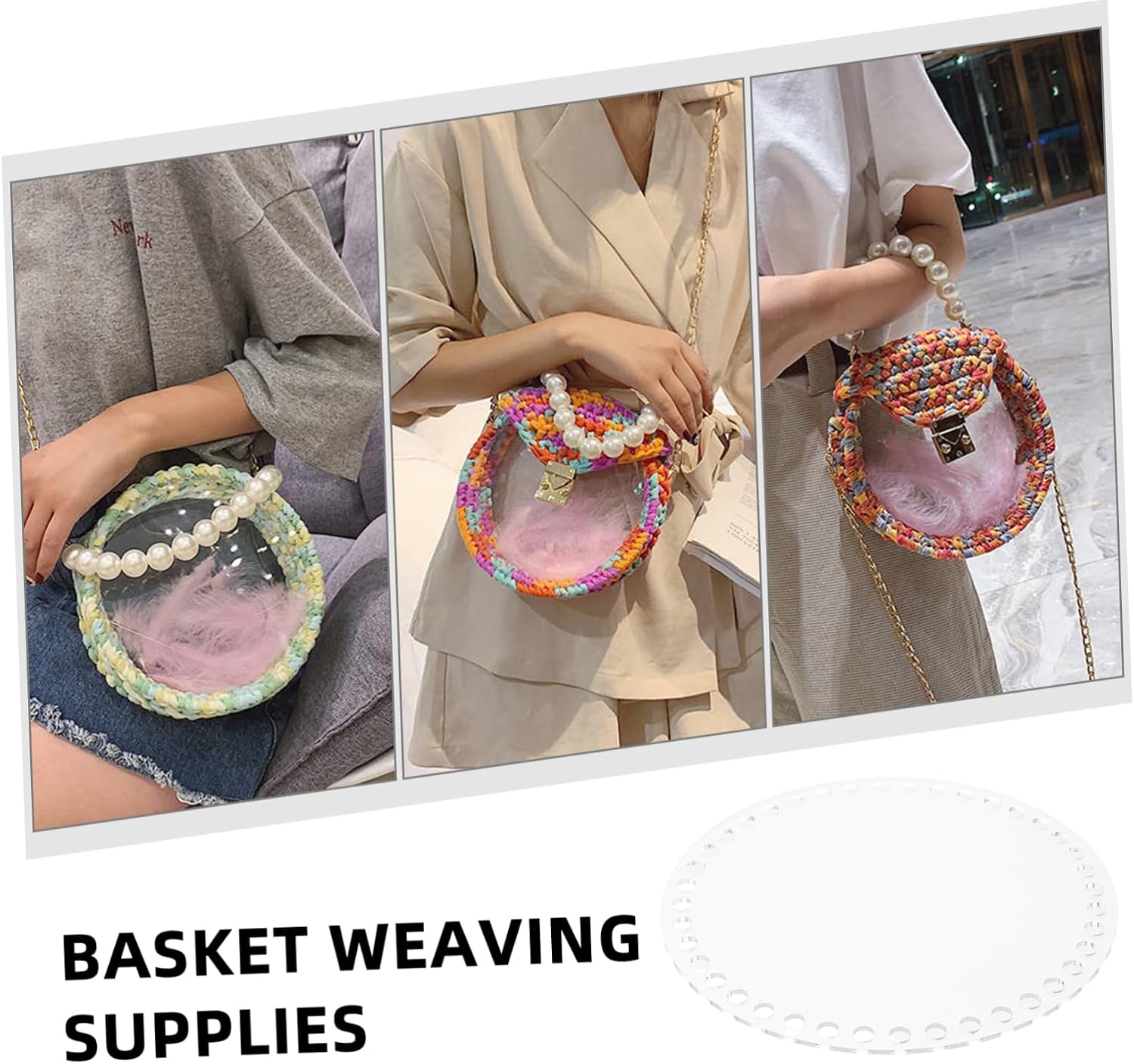 PLAFOPE 5Pcs Transparent Acrylic Weaving Base for Crafts Durable Round Crochet Bag Bottom Pad Clear Acrylic Board for DIY Knitting Projects for Handmade Basket Making