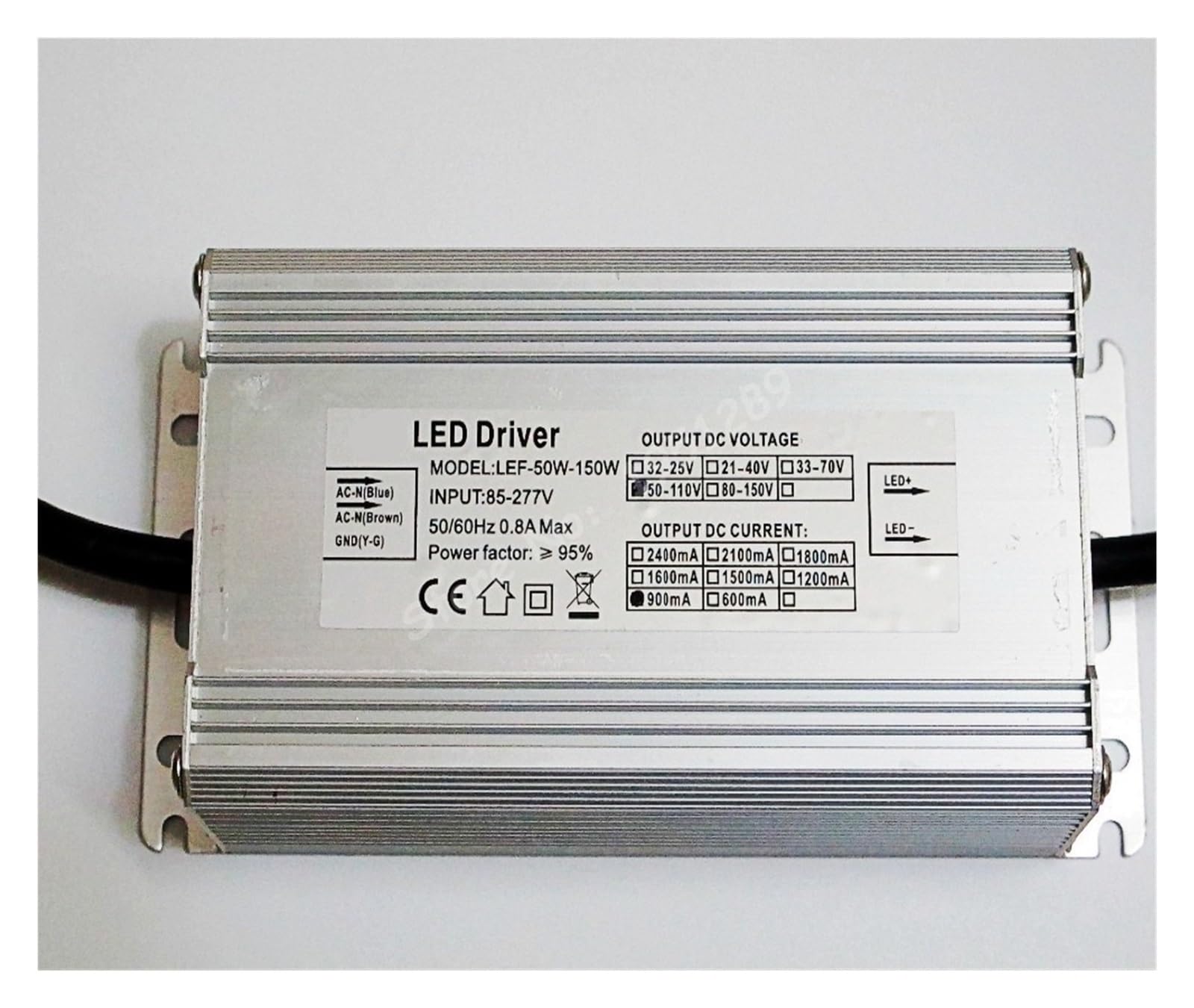 Pilote LED isolé 100W étanche IP67 driver 900mA AC 85-277V