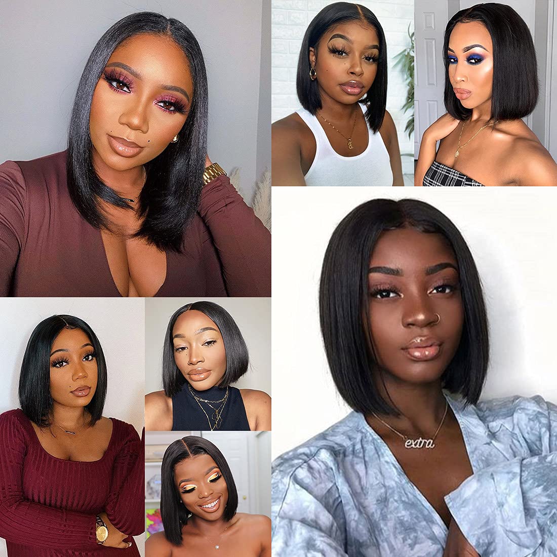 Foreverlove Straight Short Bob Wig Human Hair 180% Density Unprocessed Brazilian Virgin Human Hair Lace Closure Wigs for Black Women(10 Inch)