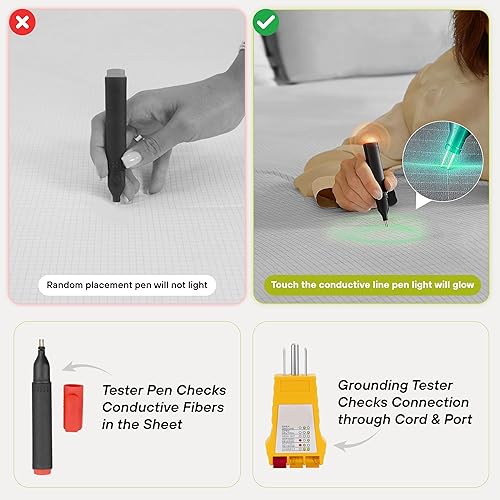 Miniatura 7 de Grounding Sheets - Paquete de sábanas para dormir de tamaño Queen, 90% algodón orgánico + 10% fibra de plata pura, sábanas de tierra con cable de