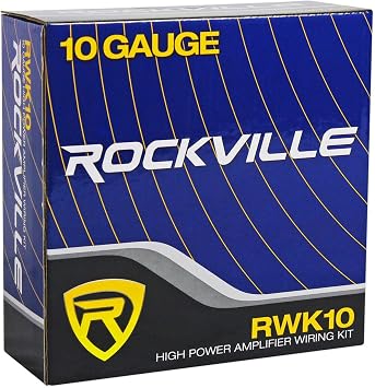 Rockville RWK10 10 Gauge Amplifier Installation Kit, AGU Fuse Holder, 100% Copper RCA, Low Resistance, Flexible PVC Jacket, for Car Audio Enthusiasts