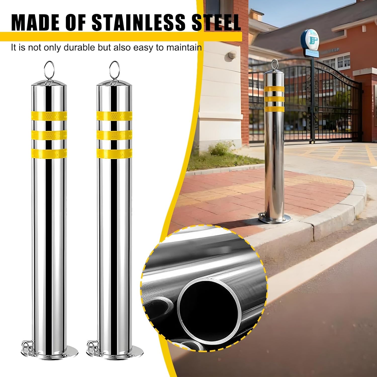 Safety Bollard Post, Heavy Duty Steel Parking Barrier, Safety Barrier Bollard for Driveways, for Parking Lot and Construction Lot(Yellow-1pcs,75cm/29.5in)