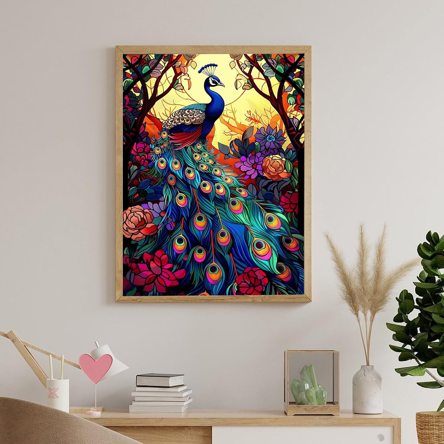 Naykow Diamond Art Kits for Adults Peacock Diamond Painting Peacock Stained Glass Kit, Bead Embroidery Kit Diamond Art Animals Cross Stitch Diamond Arts for Home Wall Decoration 12 x 16 inches image 5