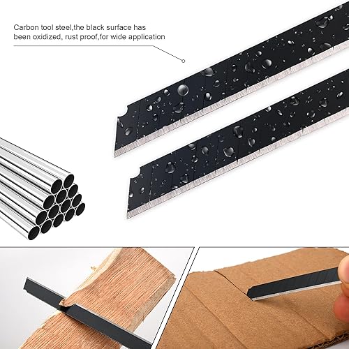Miniatura 6 de FOSHIO 100 cuchillas de acero al carbono de 60 grados a presión de 0.354 in para cortadores de caja, cuchillo utilitario universal, cuchillas negras