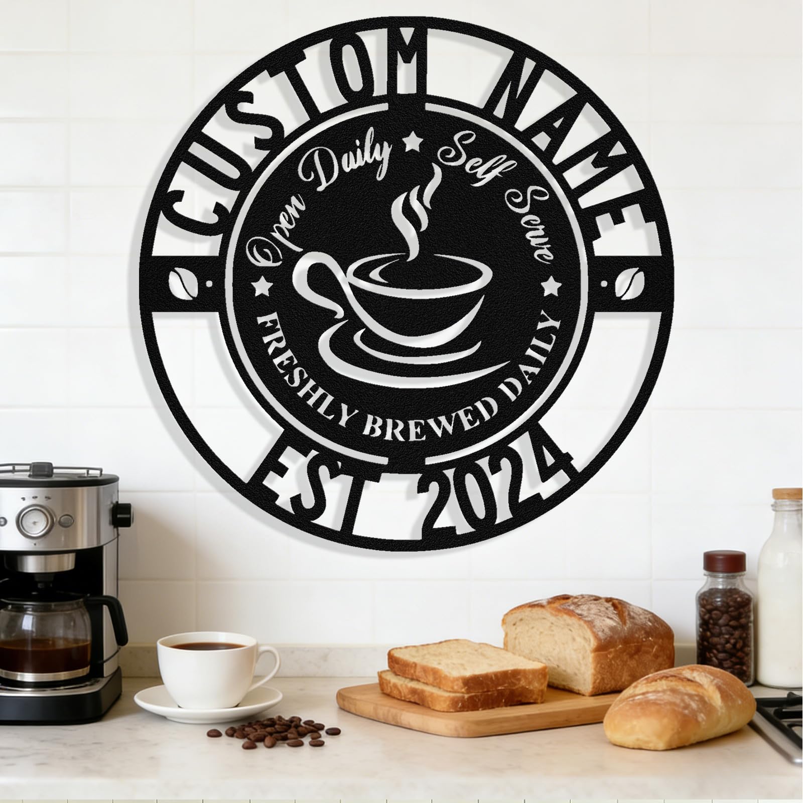 Personalized Coffee Metal Sign, Custom Coffee Bar Signs, Custom Name Signs for Cafe Station, Coffee Wall Art Decor for Kitchen, Cafe Shop Decor, Cafe Lover Gift