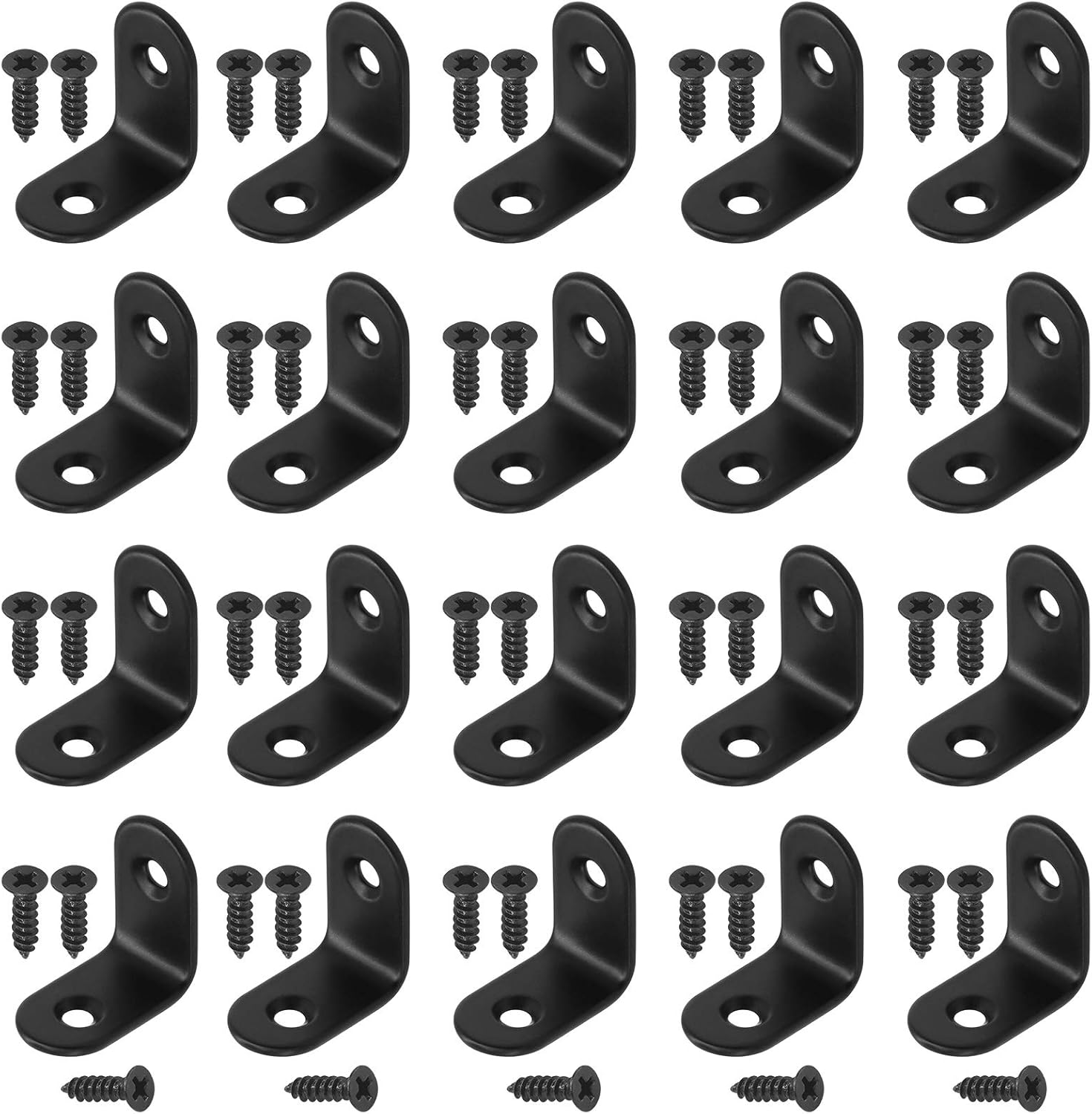 Hilitchi Stainless Steel Black L Bracket Corner Brace and Straight Bracket with Screws Corner Fastener for Shelves Steel Joints Support (Assortment Kit, 20 Pack)