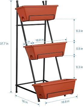 3-Tier Vertical Raised Garden Bed Planter Freestanding Metal Herb & Vegetable Stand with Drainage Holes, Space-Saving Outdoor Indoor Planter, Red