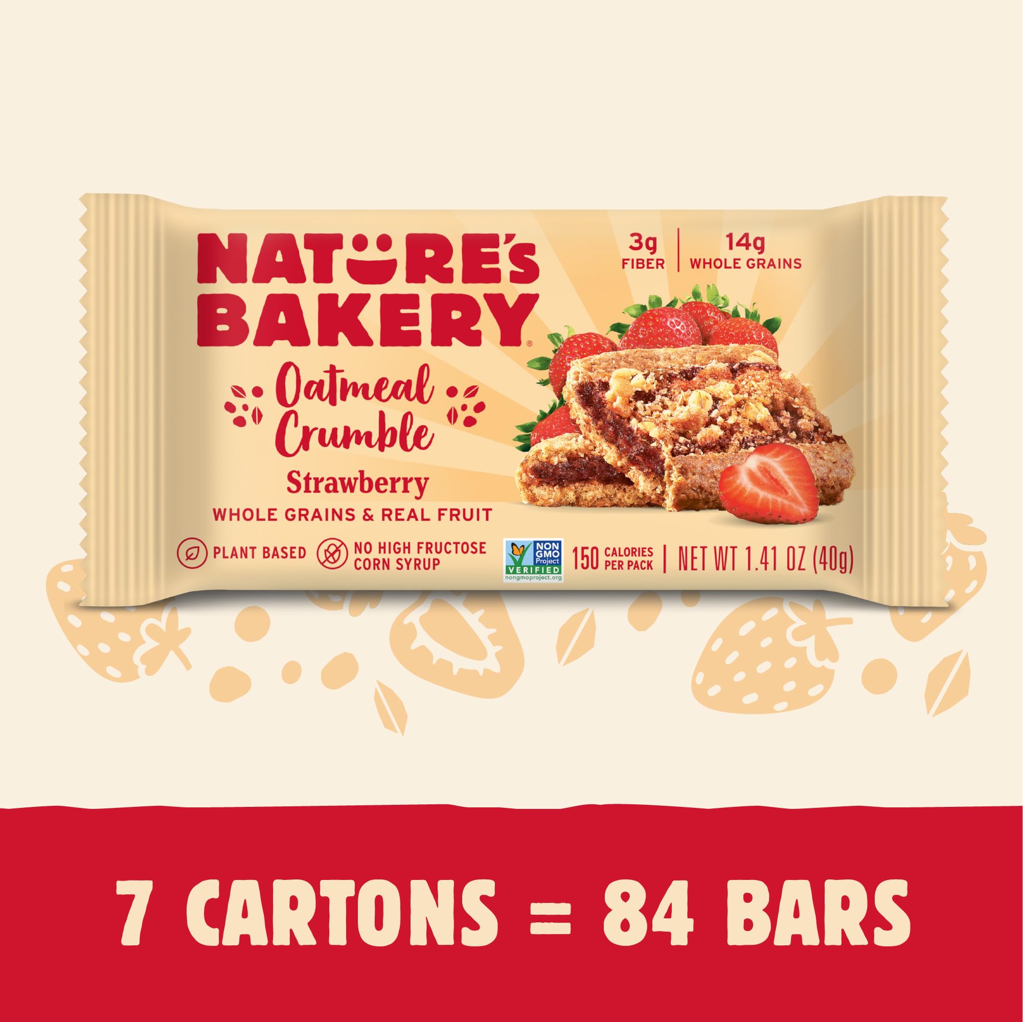 Nature's Bakery 84 barras de avena, fresas, frutas reales, veganas, sin OGM, barra de desayuno, 7 cajas con 12 barras