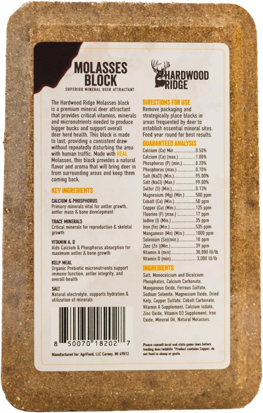 Deer Salt Lick Block, Made with Real Molasses – Wildlife Long-Lasting Attractant – Natural Feed with Essential Minerals for Antler Growth & Herd Health – 4 lb 6 Pack