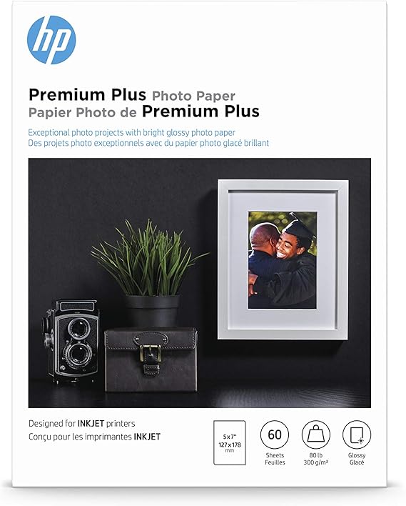 HP Premium Plus Photo Paper, Glossy, 5x7 in, 60 sheets
