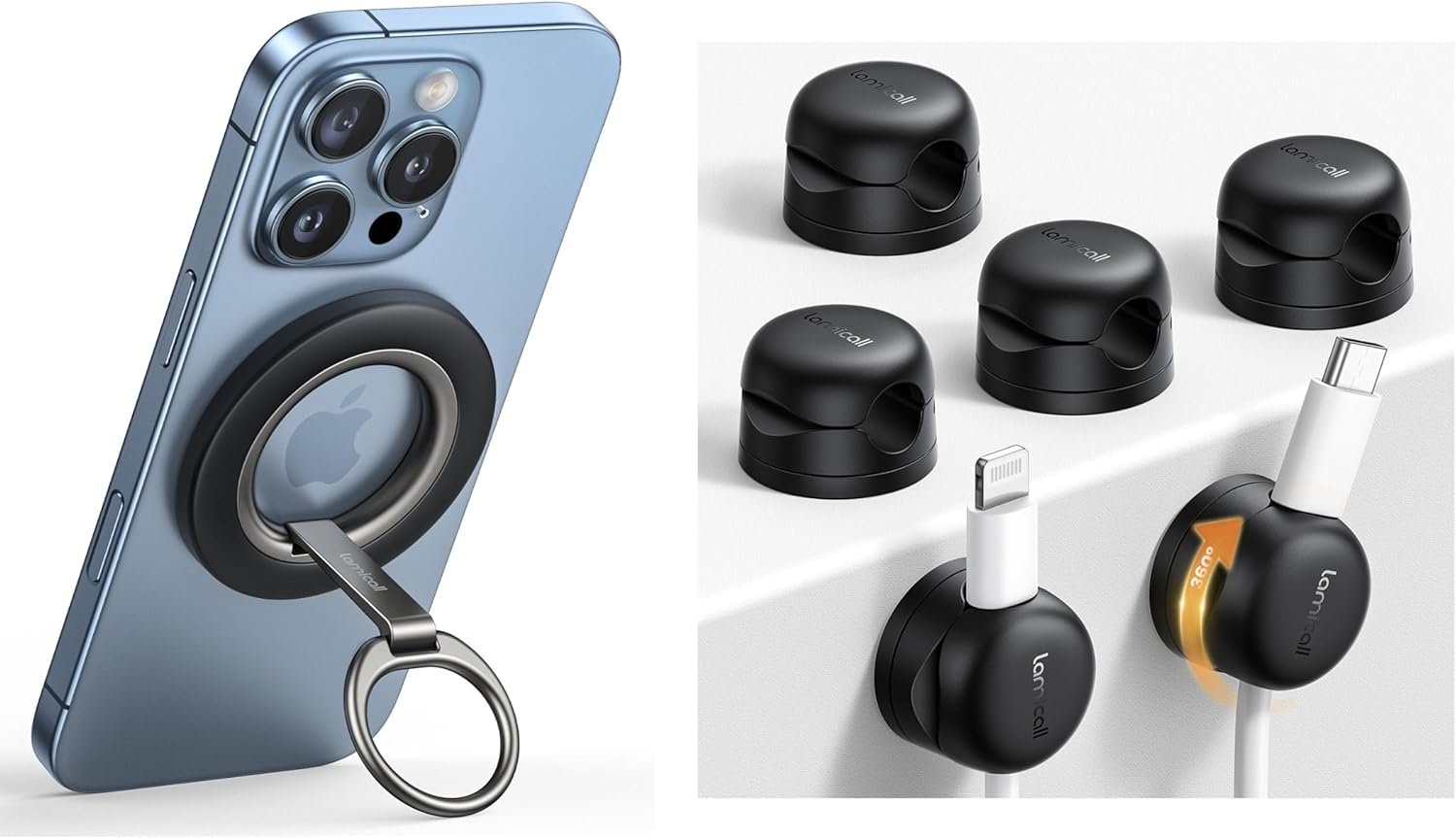 Lamicall Magnetic Phone Ring Kickstand & Rotatable Cord Organizer