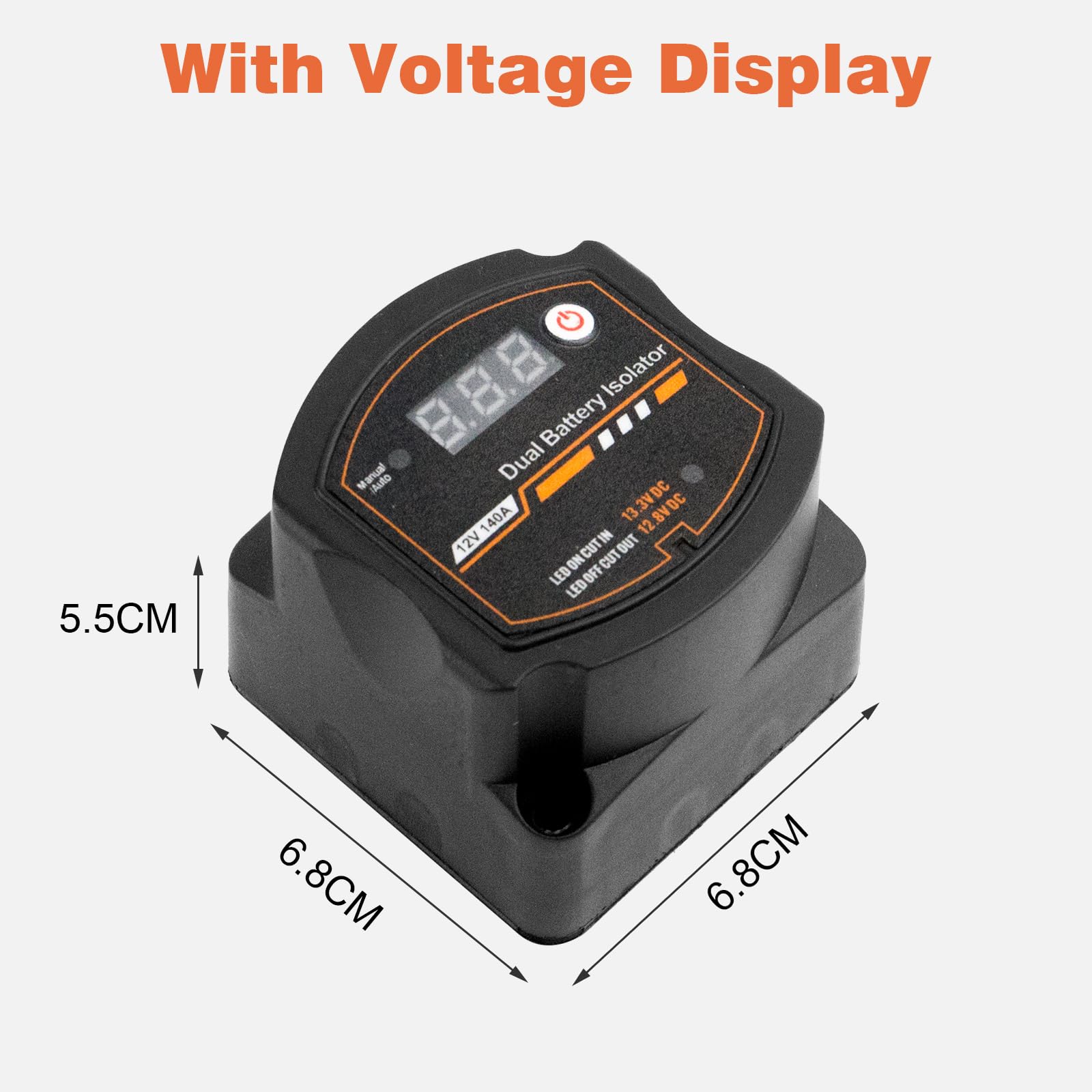 Kit rele di carica diviso con display a LED, parallelatore batteria 12v camper, kit isolatore intelligente doppia batteria 12V 140A, kit relè sensibile alla tensione, per auto, roulotte, camper