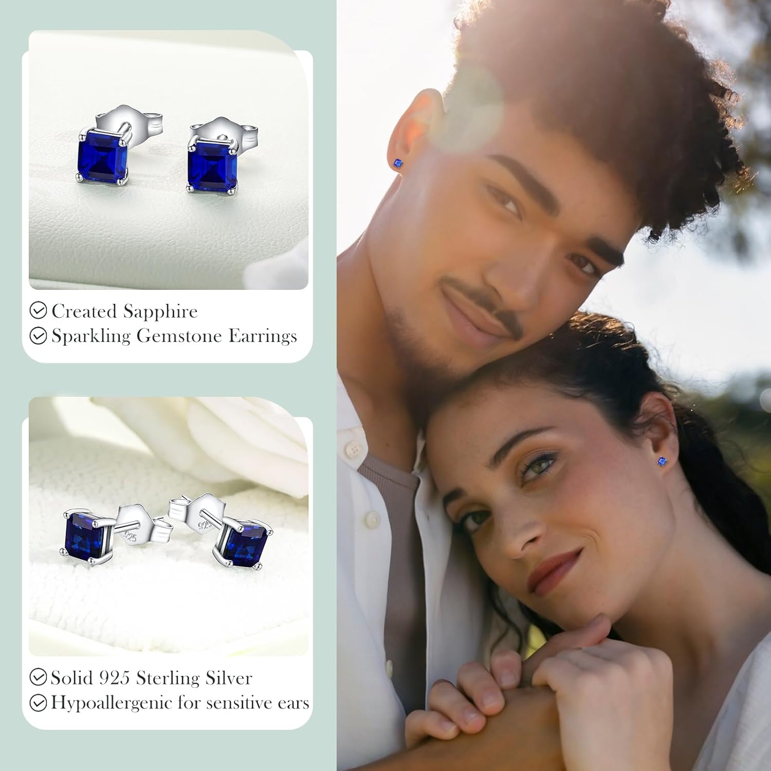 925 Sterling Silver Birthstone Stud Earrings for Women Men, Created Sapphire/Emerald/Ruby/Spinel Earrings Birthday Everyday Jewelry(with Box)