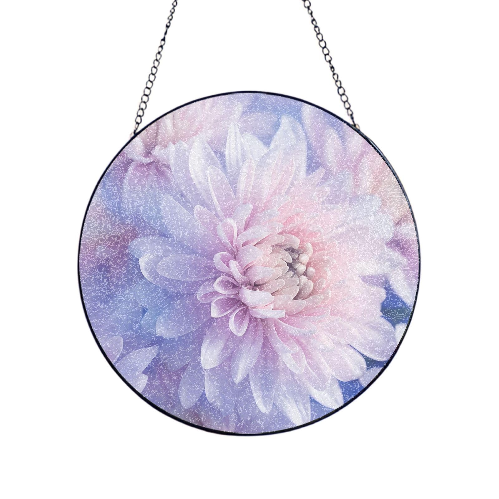 Phayah Chrysanthemums Print Stained Glass Window Hanging Sun Catchers Decoration Mother'S Day Birthday Gifts For Home Garden Porch 8in（20cm）