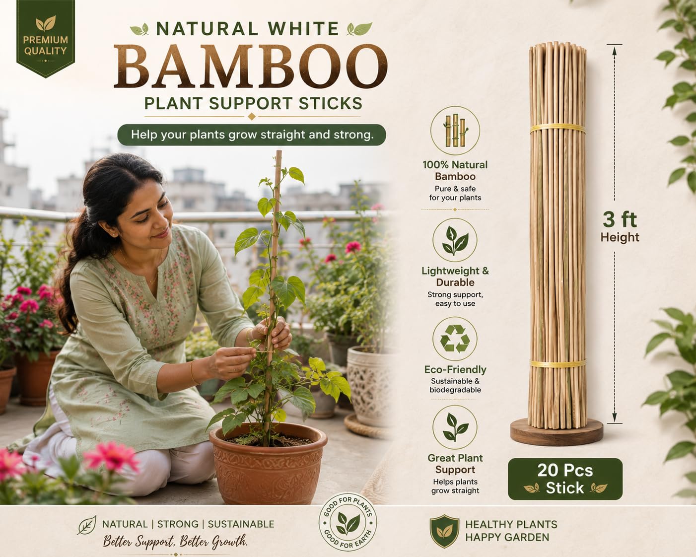 Bamboo Sticks for Plants Support 3 feet (20 Sticks)-image-7