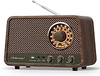 Audiocrazy Vintage Wooden AM FM Bluetooth Radio - 10W Powerful Retro Speaker with Bass Control, Glowing Dial, AUX & Headphone Jack