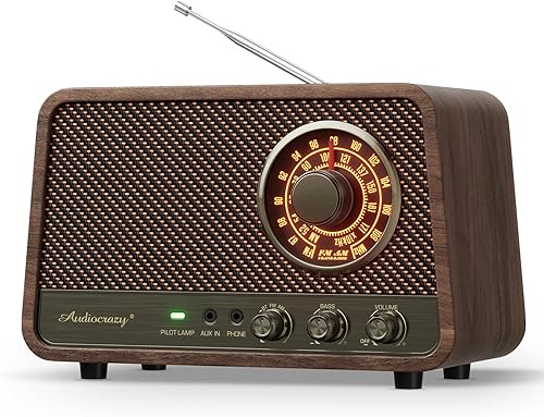 Radio Bluetooth AM FM de madera vintage con enchufe en la pared, radio de altavoz Bluetooth retro con entrada auxiliar | conector para auriculares |