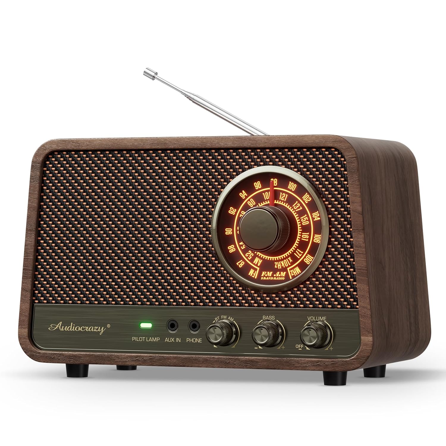 Vintage Wooden AM FM Bluetooth Radio with 10 Watts Powerful Sound Retro Bluetooth Speaker Radio with Softly Glowing