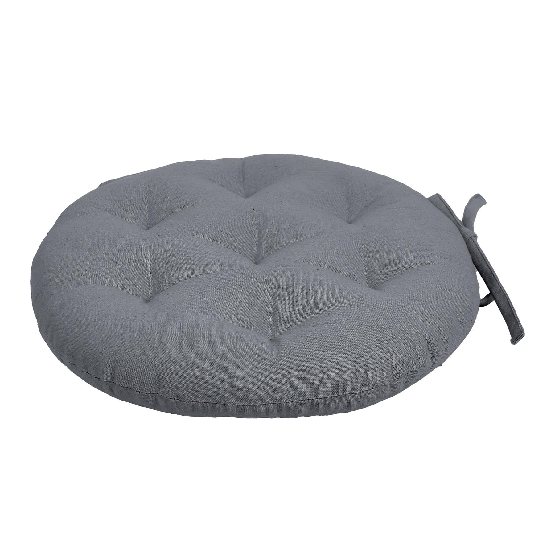Harbour Housewares Round Seat Pad - 40 x 40cm Thick Cushion with Ties, Indoor Outdoor Chair Seat Pad for Dining Chairs, Garden, Patio & Bistro Seating - Grey
