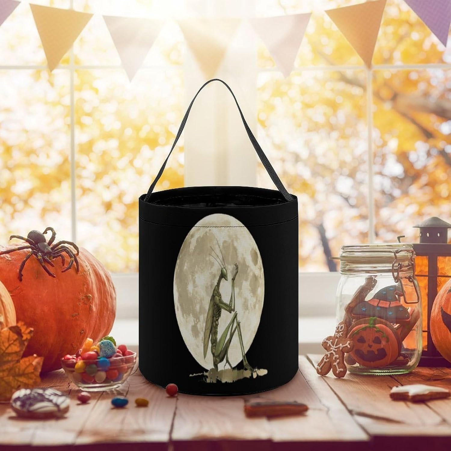 Praying Mantis And Moon Candy Bag Halloween Treat Goody Bags Party Basket Handbag Holiday Decor