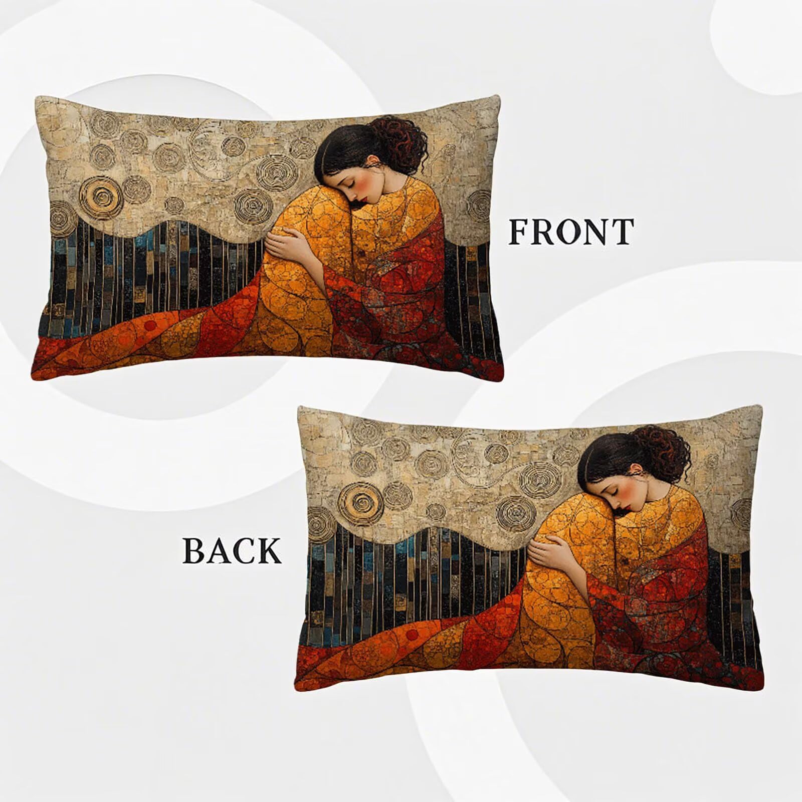 Federe Cuscini Divano 40 x 80, Klimt Cuscini da Esterno Impermeabili Rettangolari, 2 Pezzi Lino Copricuscini con Cerniera Invisibile, per Soggiorno Camera da Letto, Regalo per Donna, Donna E-5395
